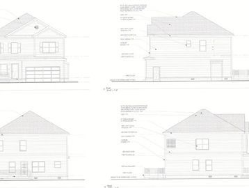 Architectural elevation drawings of a two-story house from four sides.