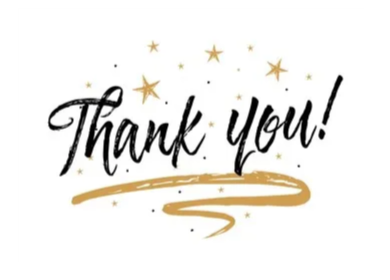 Elegant 'Thank you!' text with gold stars and underline.