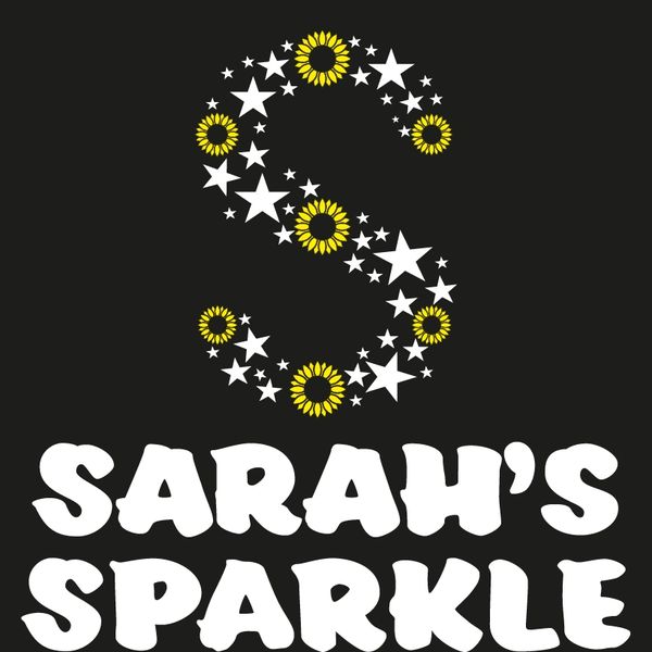 Logo with a sunflower and star decorated 'S' and bold white text 'Sarah's Sparkle'.
