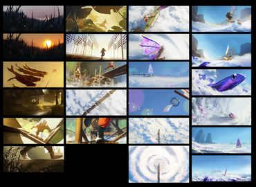 A fantasy animation sequence showing flying scenes and sky adventures.