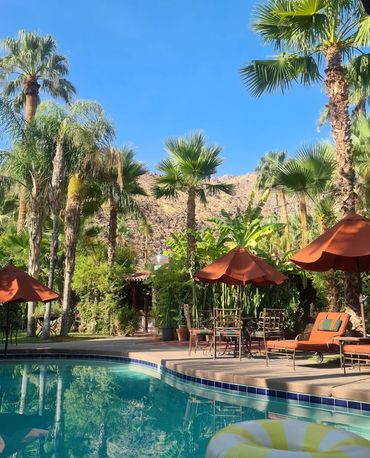 Palm Springs lgbtq+ hotel, private place to stay with a saltwater pool and hot tub.