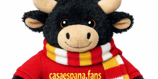 Cute plush bull wearing a red sweater and striped scarf.