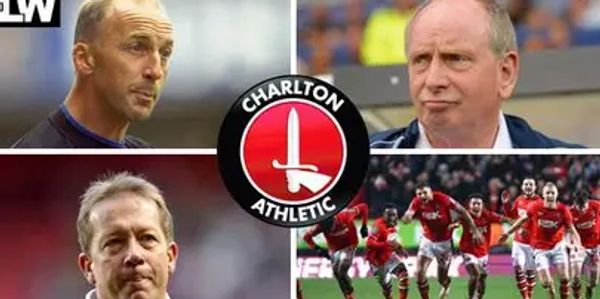 Charlton Athletic football club collage with players and coaches.