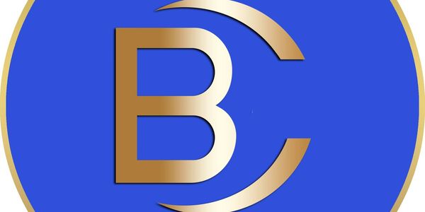 Blue circle with gold stylized letters 'BC' inside.