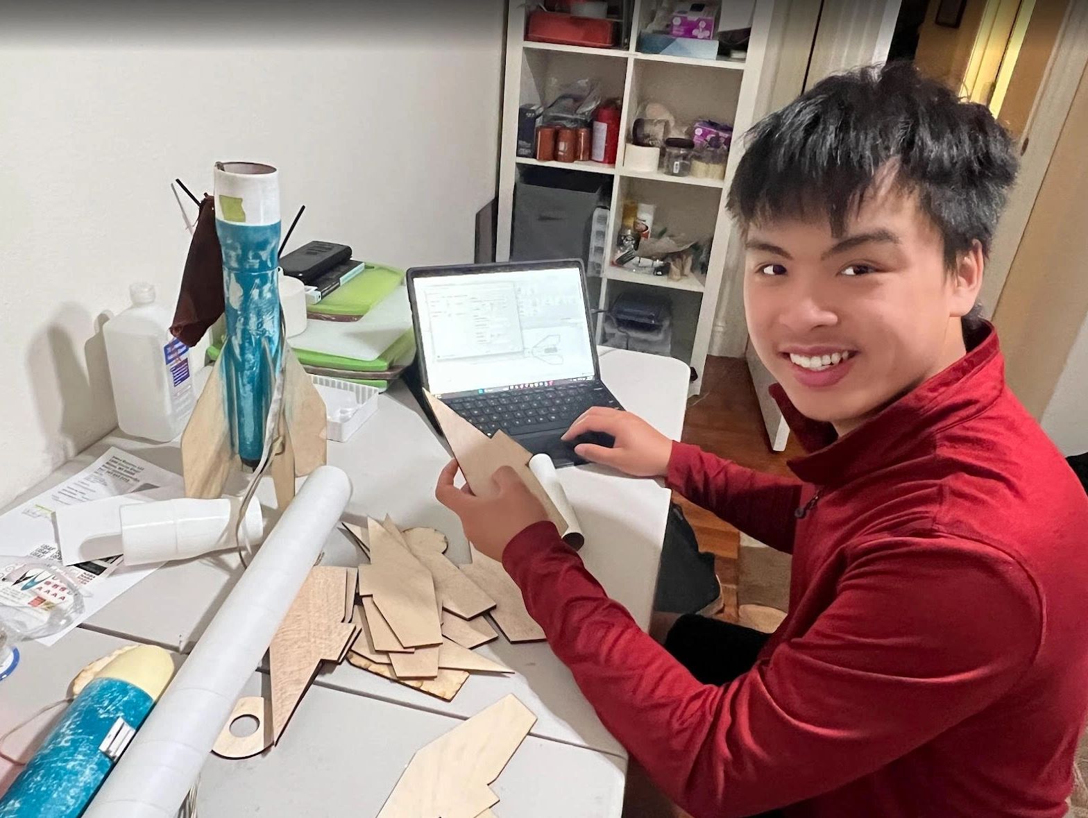 Prepping a rocket design in OpenRocket — the same tools I now help student teams learn to use.