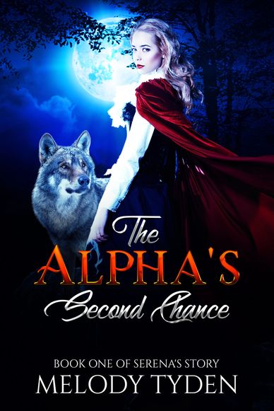 Book cover showing a woman in a red cape with a grey wolf and a full moon