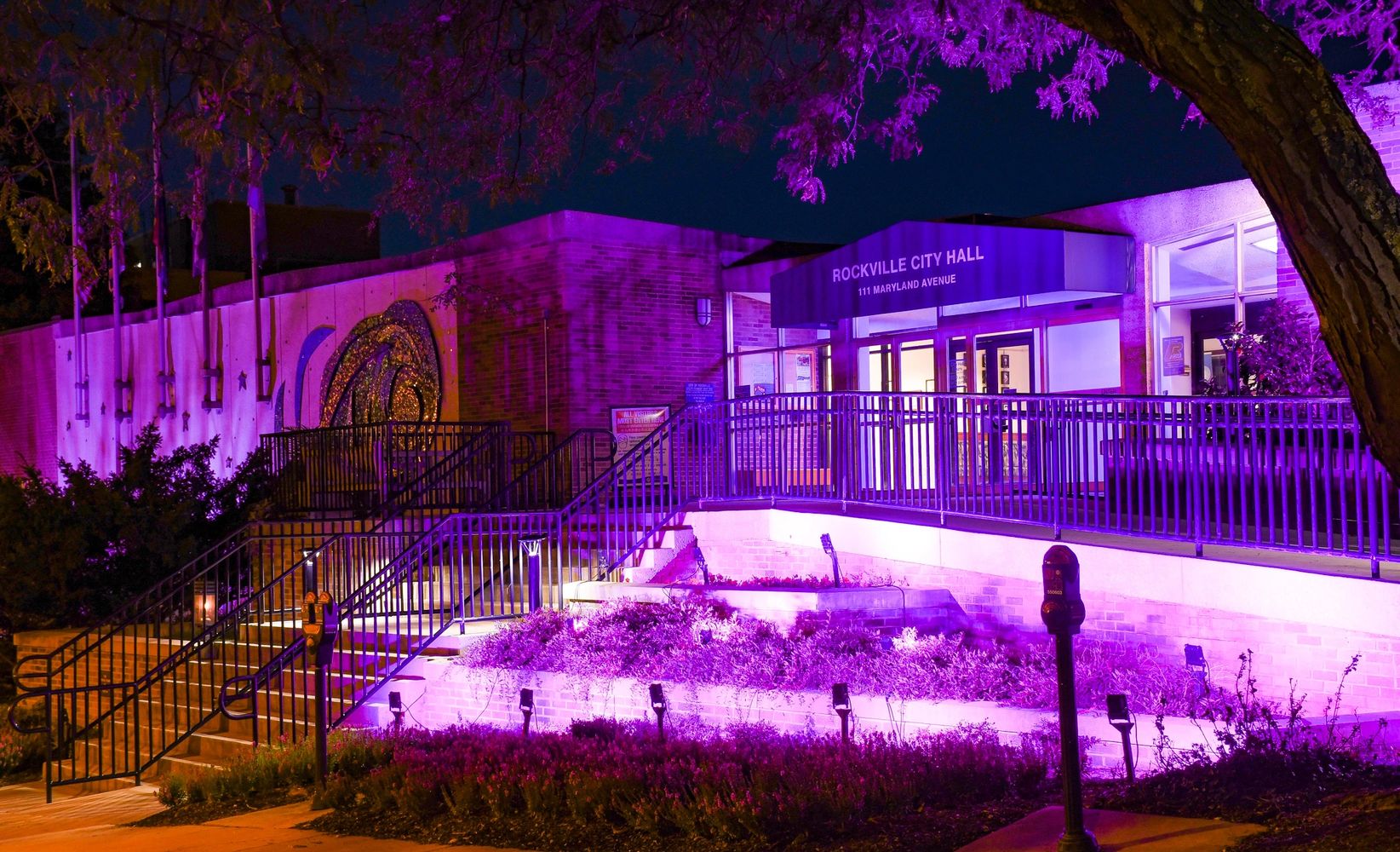 Rockville City Hall glows purple for Recovery Month www.rockvillemd.gov/rockvillegoespurple