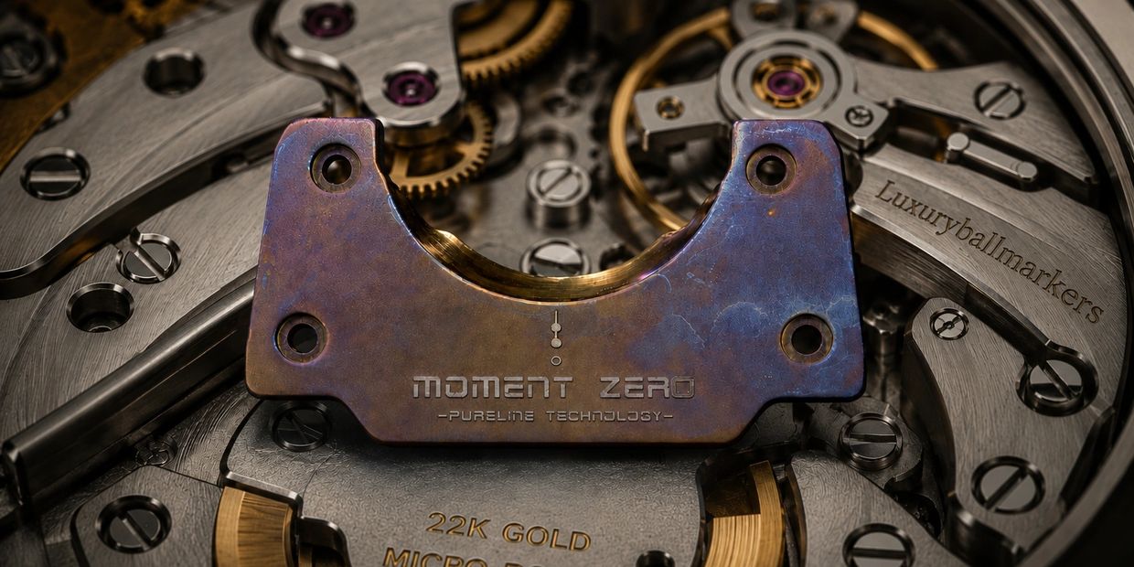 Close-up of intricate watch mechanism with engraved text and metal components.