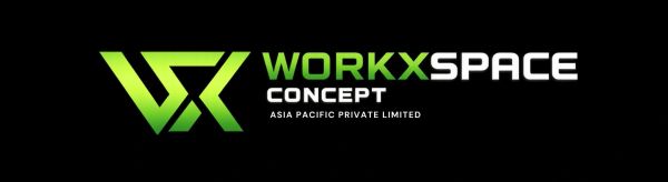 Green and white WORKXSPACE CONCEPT logo on a black background.