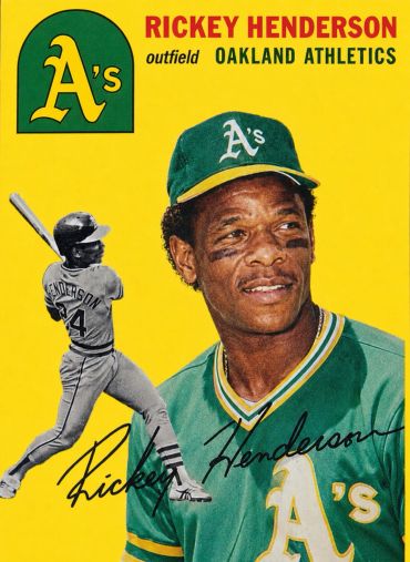 Baseball card of Rickey Henderson from Oakland Athletics.