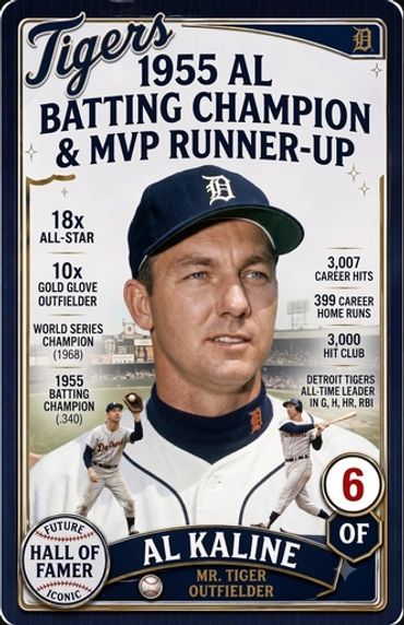 1955 AL Batting Champion Al Kaline baseball card with stats and honors.