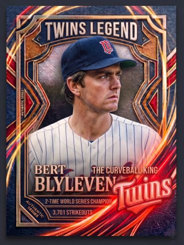 Baseball card of Bert Blyleven in Twins uniform.