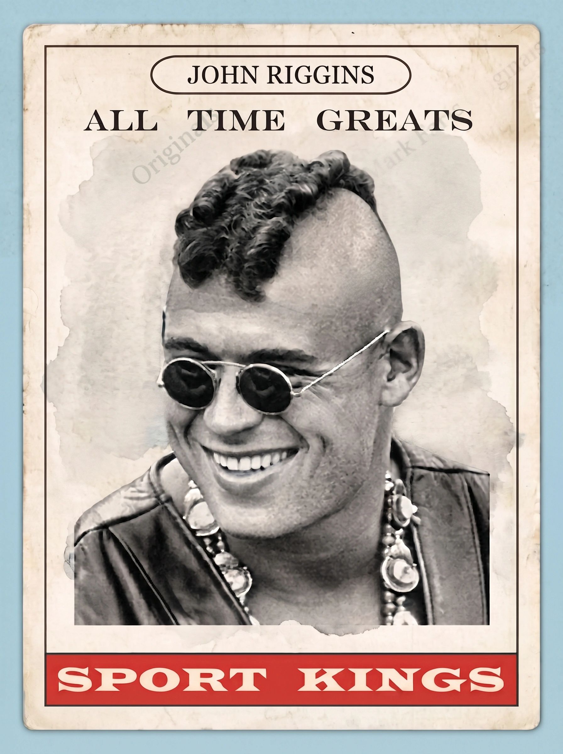 Vintage-style portrait of John Riggins with unique hairstyle.