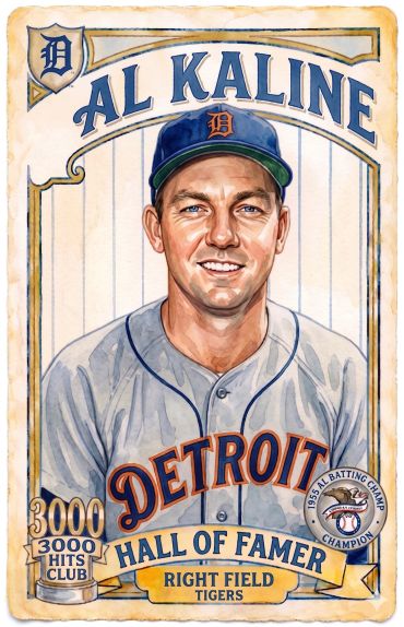 Vintage-style portrait of Al Kaline, Detroit Tigers Hall of Famer.