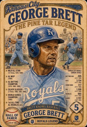 Vintage poster honoring George Brett, Kansas City Royals baseball legend.