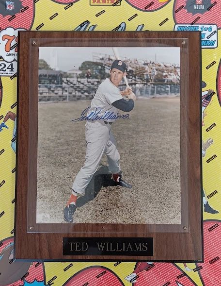 Framed photo of Ted Williams in a batting stance.