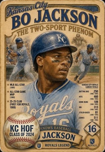 Kansas City Bo Jackson baseball card honoring the two-sport phenom.