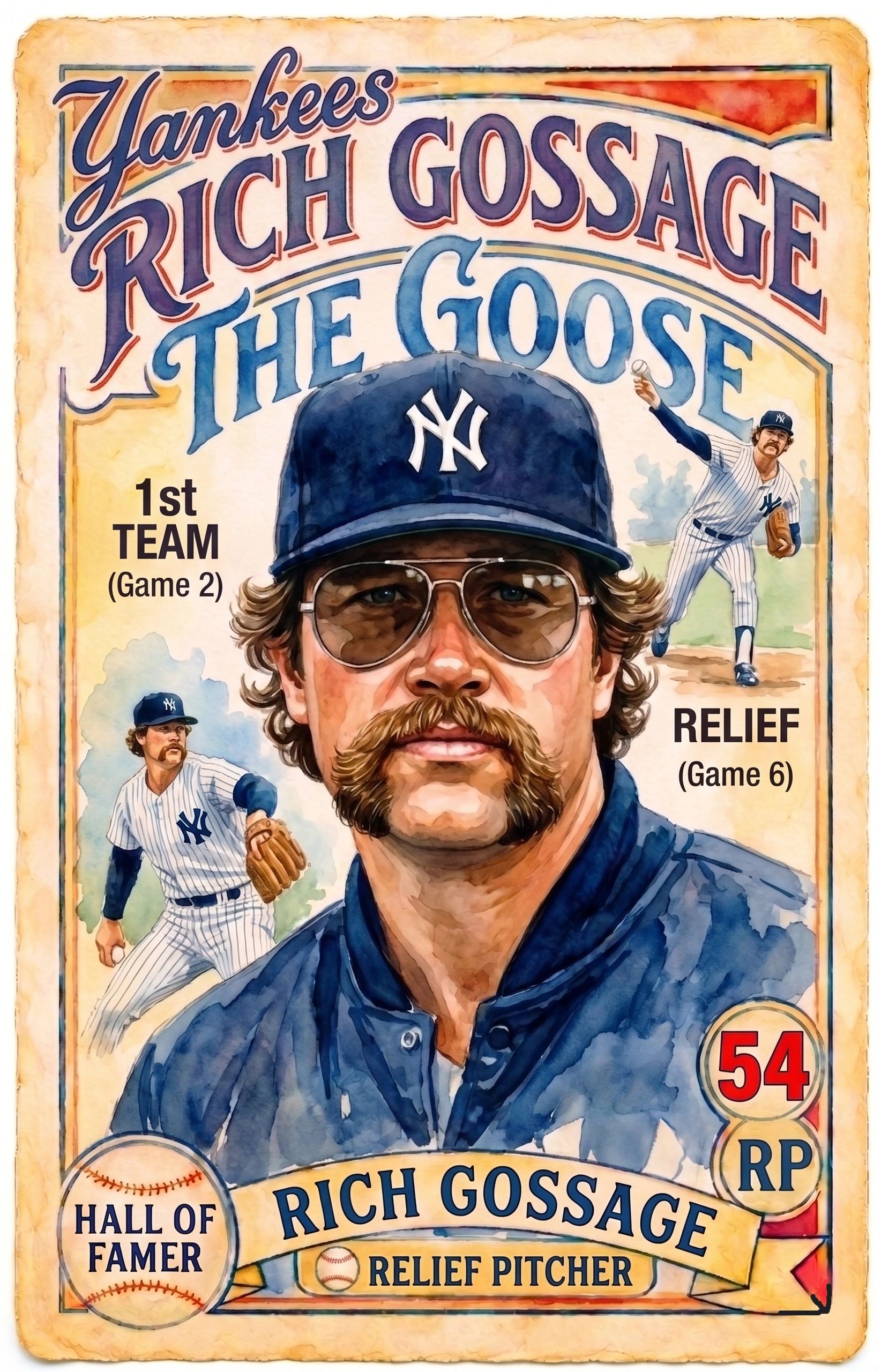 Illustrated poster of Yankees pitcher Rich Gossage, 'The Goose'.