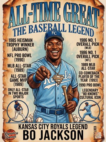 Bo Jackson, Kansas City Royals legend with multiple sports achievements.