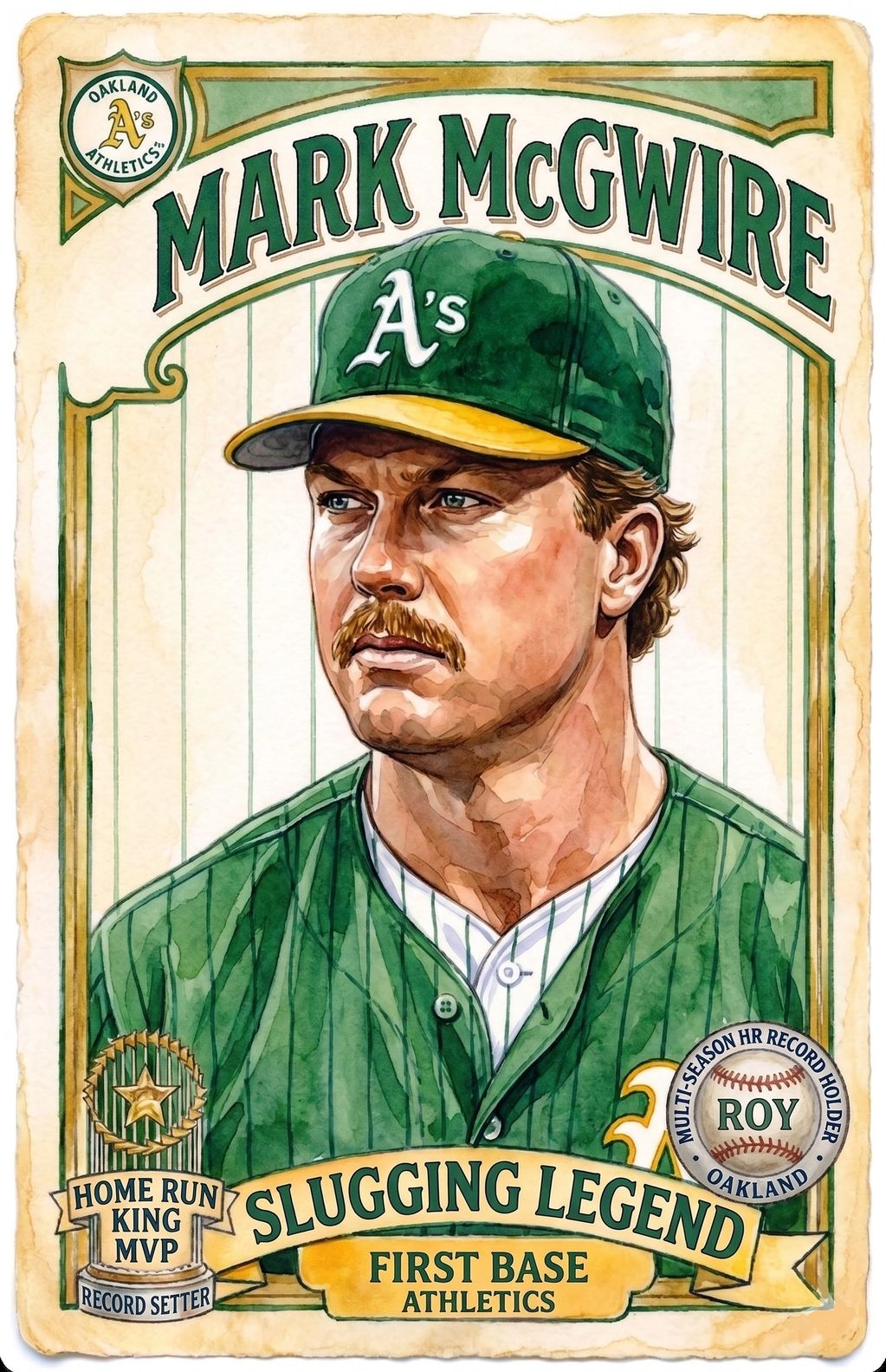 Vintage baseball card of Mark McGwire as a slugging legend.