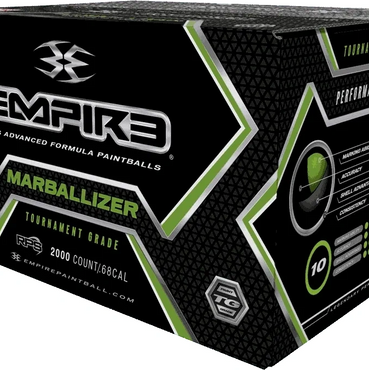 Box of Empire Marballizer tournament grade paintballs, 2000 count.