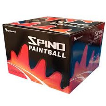 Box of Spino Paintball paintballs with vibrant design.