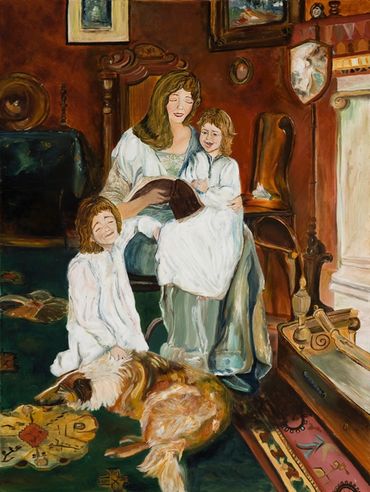 Mother reading to two children.