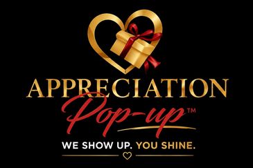 Appreciation Pop-up logo with gift and heart.