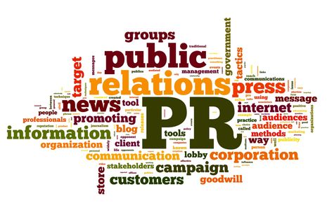 Public relations and media relations wordle.