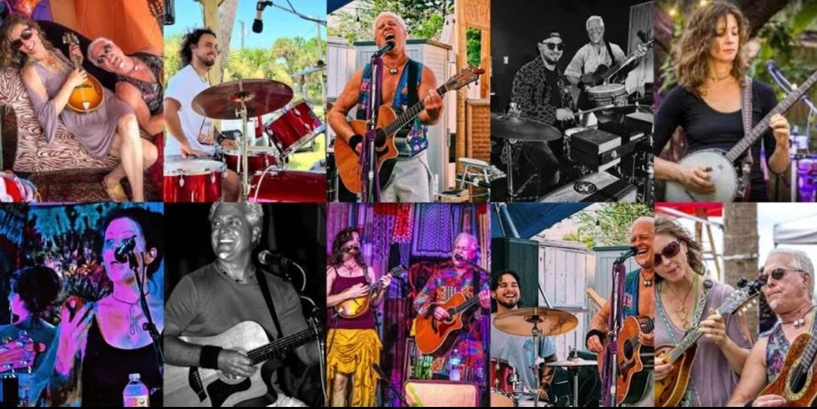 Collage of musicians playing various instruments, singing, and enjoying a lively performance.