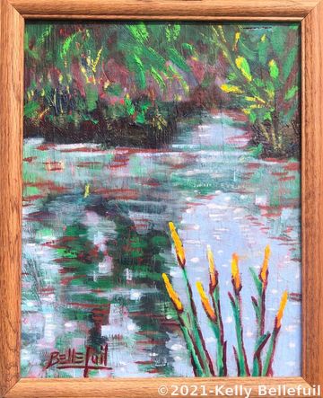 LS-Bellefuil-#139 Early Morning Home lake plein air study oil on wood framed