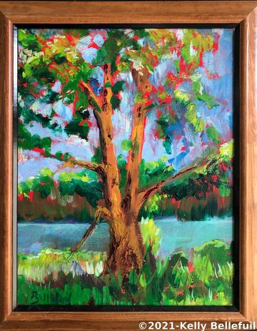 LS-Bellefuil-Tree-River-plein air study 11 x 14 oil on board framed