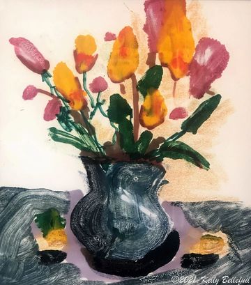 MP-Kelly Bellefuil-38 Yellow _ Pink Tulips 8 x 9 oil on paper Framed