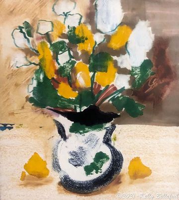 MP-Kelly Bellefuil-39 Marigolds _ White Carnations 8 x 9 oil paper Framed