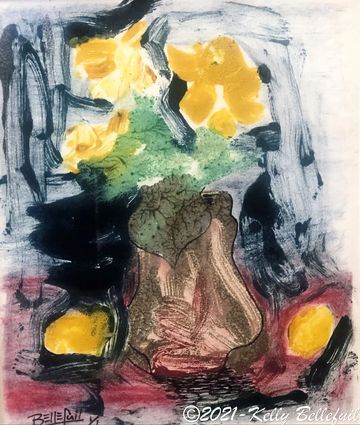 MP-Kelly Bellefuil-49 Yellow Roses oil on paper10 x 10 Framed