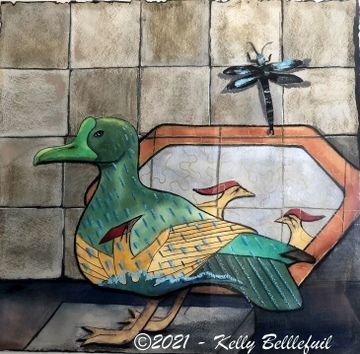 PS-Bellefuil-Mix media Duck with Dragonfly 26 x 36 watercolor