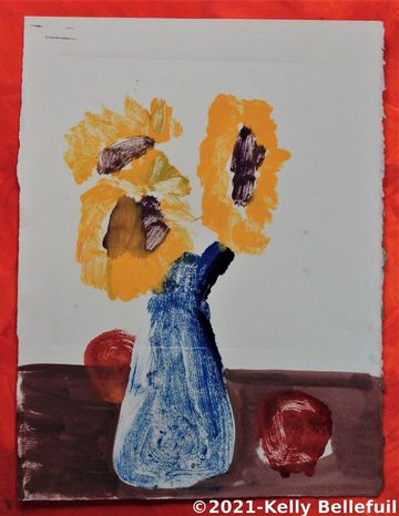 Sunflowers mono print unframed 9 x 12