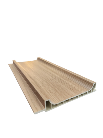 Wood-textured PVC panel with hollow core design.
