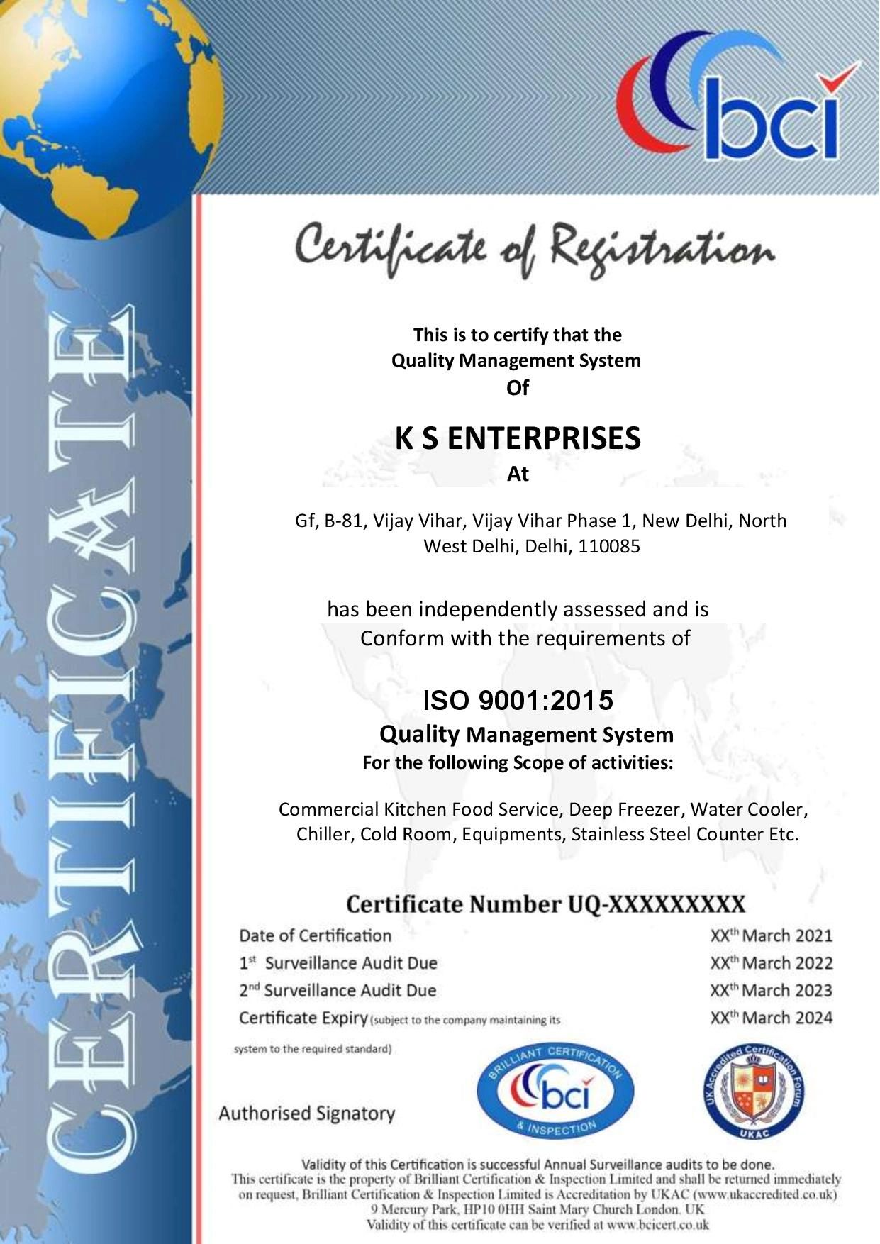 ISO  QUALITY MANAGMENT  CERTIFICATION OF KS ENTERPRRISES