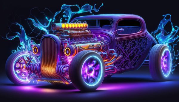 Purple hot rod created by artificial intelligence