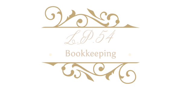 Elegant logo for 4D64 Bookkeeping with decorative gold flourishes.