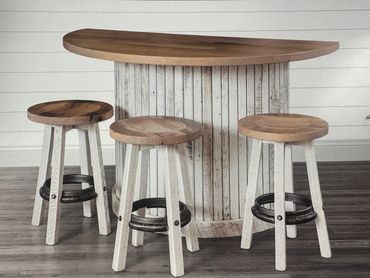Amish Chesapeake Half Round Curved Bar Rustic Kitchen Island & Stool Set for 3