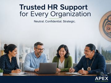 Diverse professionals collaborating on HR support at a meeting.