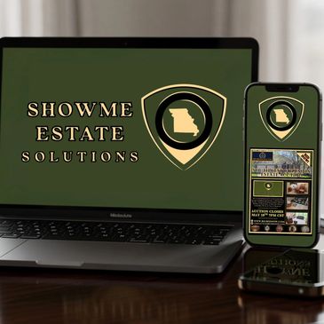 Logo and promotional display for Show Me Estate Solutions on laptop and phone.