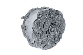 Blooming Rose Crystal Clutch Silver Holiday Wedding Party Evening Bag Metallic Silver Lining 