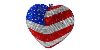 Heart Shaped Crystal Clutch American Flag Design Red White Blue Evening Bag Judith Leiber Inspired