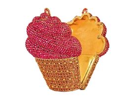 Ice Cream Cone Shaped Crystal Clutch Cup Cake Evening Bag  Pink gold Judith Leiber Inspired