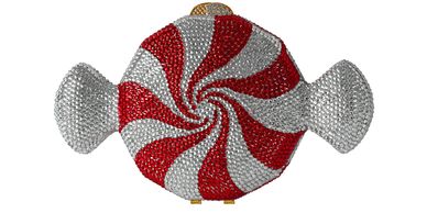 Peppermint Candy Shaped Crystal Clutch Evening Bag Judith Lieber Kris Jenner inspired Red Silver