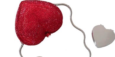 Heart Shaped Crystal Clutch Red Evening Bag Judith Leiber Inspired Heart Shaped Compact Mirror