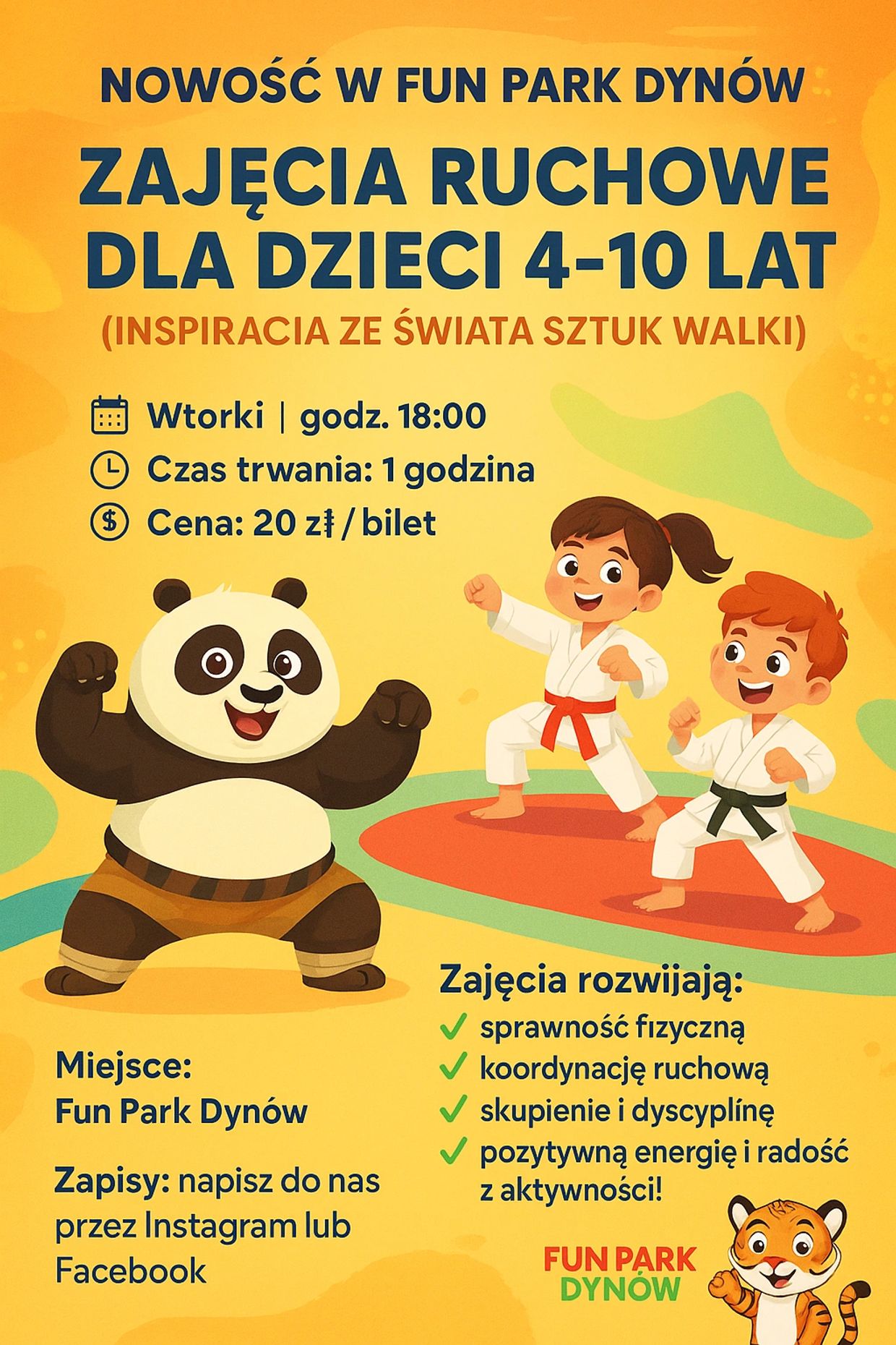 🆕NOWOŚĆ W FUN PARK DYNÓW!
🥋 KUNG FU PANDA – Mini Karate dla dzieci 4–10 lat 🐼

Zabierz swoje dzie